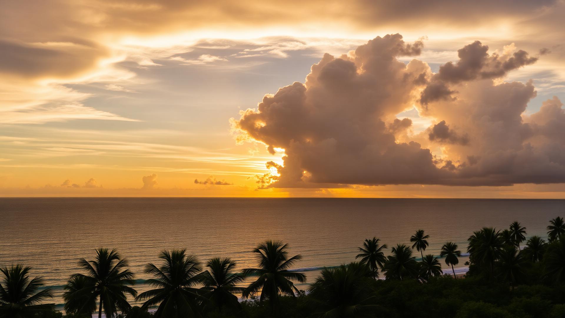 Pôr do sol sobre o litoral de Itacaré, na Bahia